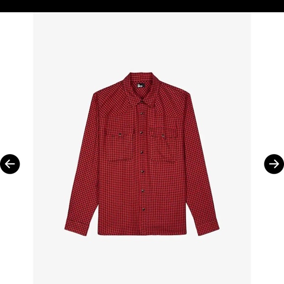 The Kooples Red & Black Houndstooth Button Down Shirt Jacket Over Shirt Size L - Picture 4 of 6